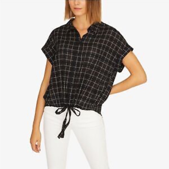 SANCTUARY Womens Black Front Tie windowpane Collared button down XS cotton - Picture 1 of 7